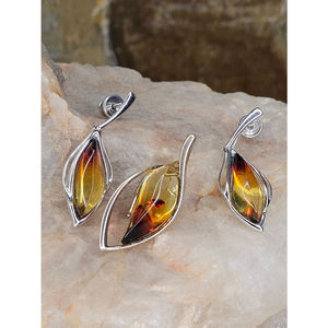 Baltic Amber and Sterling Silver Pendant & Earrings Set